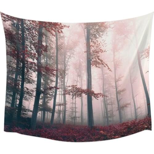 Autumn Woods Mysterious Fog Tapestry Wall Hanging Home Wall Decor Blanket Bedroom Tapestry Yoga Mat