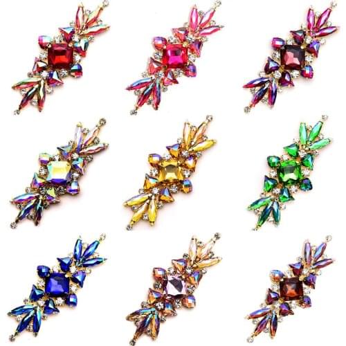 1PCS/lot 103mm Colorful Sew On Rhinestones Applique With Gold Base Applique стразы Glitter Rhinestone Wedding Dress B3869