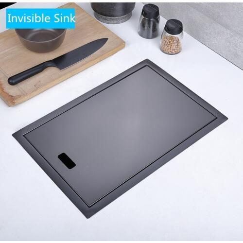 304 Stainless Steel Hidden Kitchen Sink Undermount Single Slot Nakashima Bar Counter Small Basin Black Balcony Invisible Sink