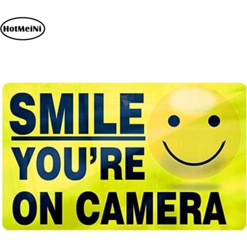 HotMeiNi 13cm X 8cm Car Styling Car Sticker INSIDE SMILE YOU'RE ON CAMERA Stickers Video Alarm Security System Vinyl Decal