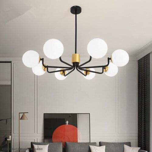 Led Chandeliers Lighting Black color Dining Room Kitchen Chandelier Lamp Nordic Glass Ceiling Chandelier For Bedroom luminarias