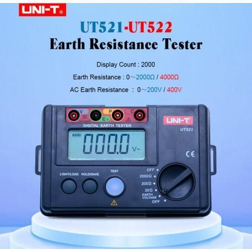 UNI-T UT521 UT522 Digital Earth Ground Resistance tester 0-2000/0-4000ohm resistance meter with LCD backlight display
