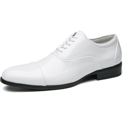 Large Size Office Men White Shoes Lace-Up Formal Casual Business Patent Leather Size 39-50