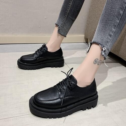 British style small leather shoes womens 2020 European station autumn new lace up wild thick-soled retro student single shoes