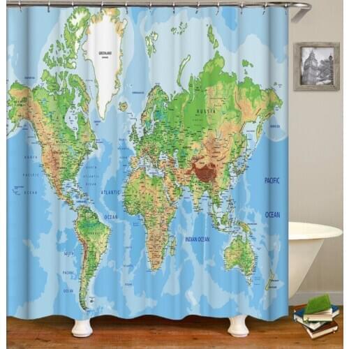Map Funny Shower Curtains Waterproof Polyester Curtains for Bathrroom 3D Print Customized Bath Screen High Quality