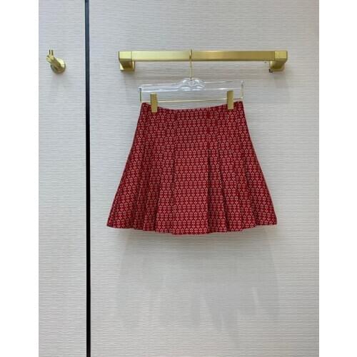 Quality 11.16 High End Vintage Fashion Daisy Jacquard Red Pleated Women Temperament Mini Skirt
