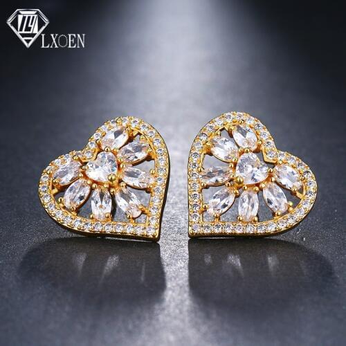 Fashion Crystal Heart Stud Earrings With AAA Cubic Zirconia Love Earrings For Women Jewelry Gift Silver Color brinco bijoux