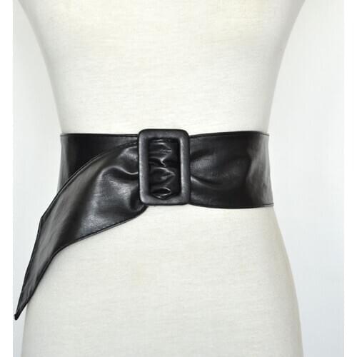 Women Tie Pu Belt New Wide Black Belts for Women No Pin Waistband Female Dress Fashion Designer