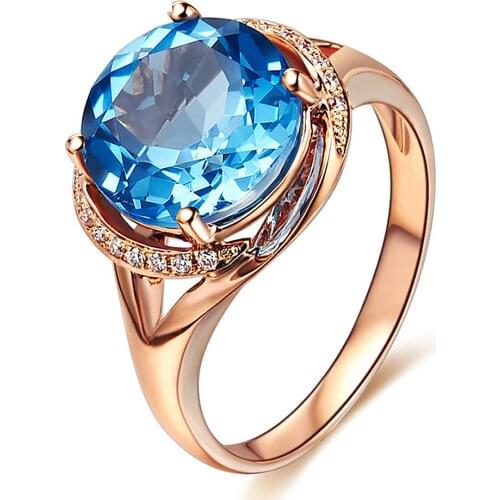 Fashion blue crystal topaz gemstones zircon diamonds rings for women rose gold &white silver color jewelry bijoux wedding band