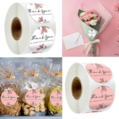 100-500 pcs Thank You Stickers Envelope Seal Scrapbook business Sticker Pink Heart Cute Round Sticker Stationery Label Stickers
