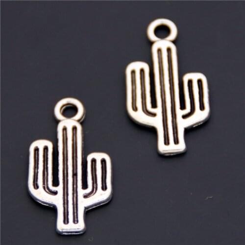 15pcs Silver Color Cute Flat Cactus Shape Charms For DIY Necklace Jewelry Making Finding Accessories A1182