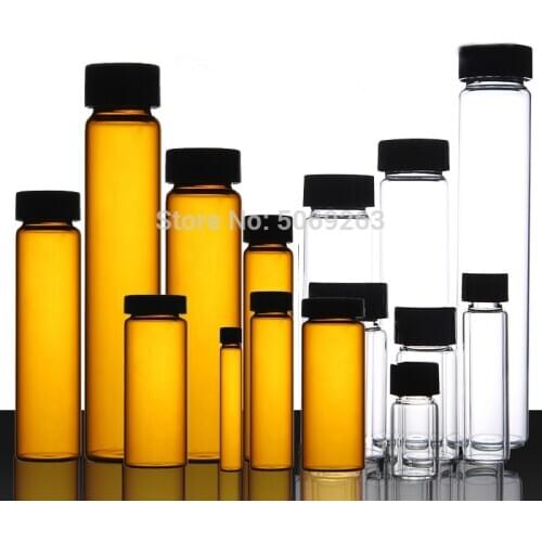 20pcs/lot 3-50mL (Clear/ Brown) Glass Seal Bottle Screw Cap Reagent Sample Bottle Vials With Plastic Lid