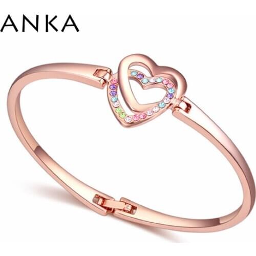 2020 Top Rose Gold Color Tactic Crystals Bangles For Girls Little Lady Single-layer Crystal heart Bangles #115749