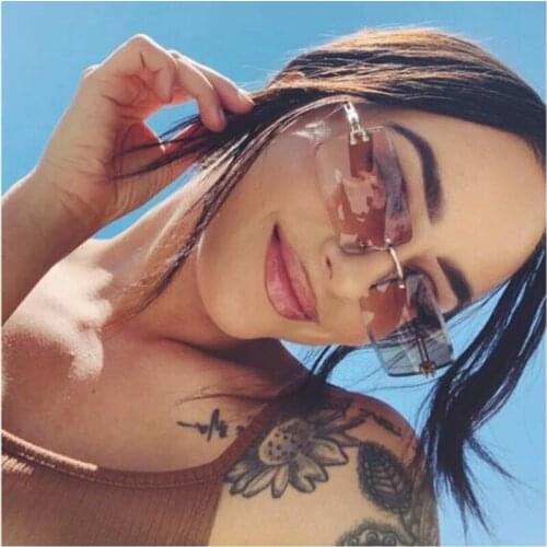 2021 Vintage Square Rimless Sun Glasses For Men Metal Frame Decoration Sunglasses Women Silver Pattern Geometric Eyewear UV400