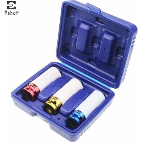 3Pcs 1/2'' 17mm 19mm 21mm High Quality Alloy Thin Wall Wheel Nut Deep Impact Socket Drive Set Sleeve