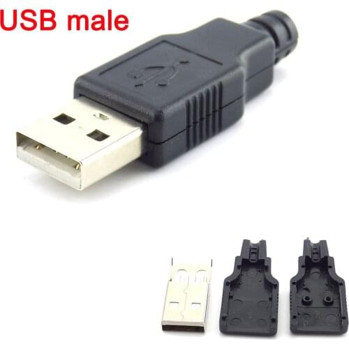 5/10pcs 4 Pin USB 2.0 Type A Male Socket plug Connector adapter With Black Plastic Cover Solder Type DIY Connector W17