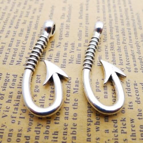 5 pieces/lot 40*17mm Antique silver color Metal Fishhook charm Pendant Earring Key chain accessory DIY handmade jewelry making