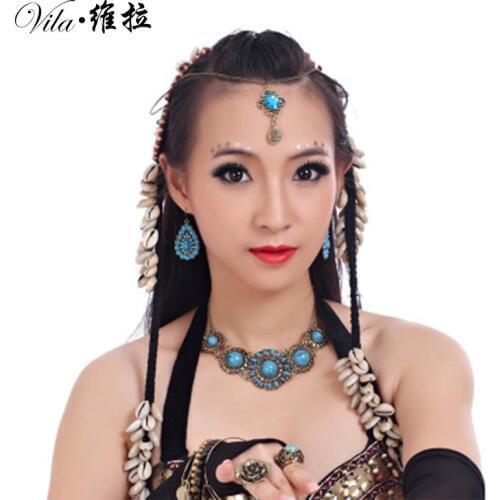 Brand new cheap belly dance accessories necklace with earrings and headwear for women belly dancing props