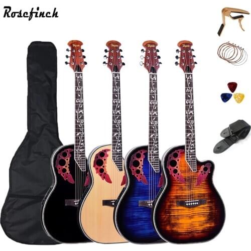 41 Inch Acoustic Electric Guitar Concert Cutaway Thinline Guitar 6 String Crack Folk Guitarra Band Kit with Gig Bag String Strap