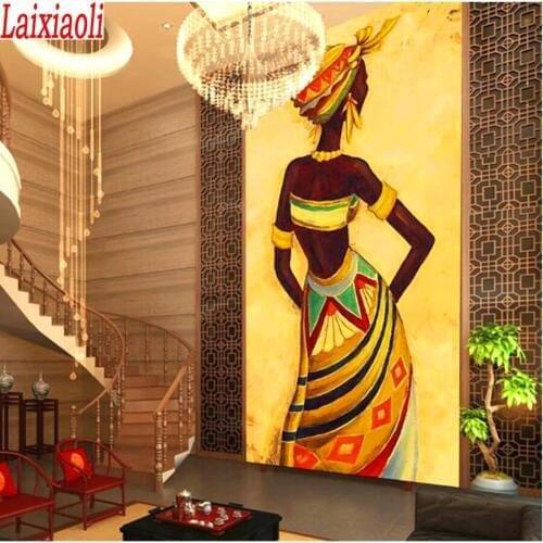 5d Diy Diamond Painting Back view of abstract african girl pattern full square round diamond embroidery mosaic large home decor