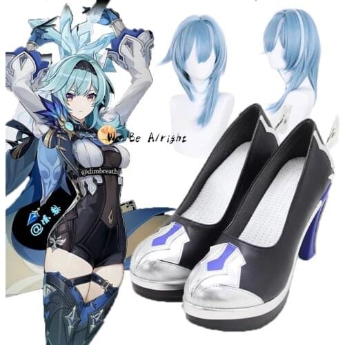 Anime Genshin Impact Costume Women Heat Resistant Synthetic Hair Wigs Shoes Genshin Impact Eula cosplay Wig Boots For Halloween