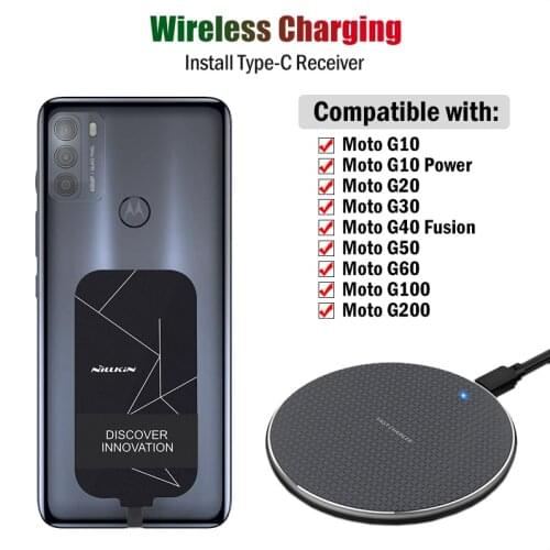 Qi Wireless Charging Adapter for Motorola Moto G10 G20 G30 G40 G50 G60 G100 Power Fusion Wireless Charger+USB Type-C Receiver