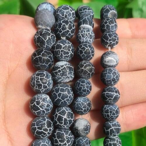 4/6/8/10/12mm Natural Frost Spider Web Black Agates Stone Beads Round Loose Beads For Jewellery Making Bracelet 15