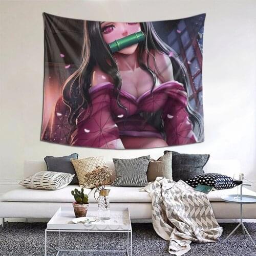 Nezuko Kamado Kimetsu No Yaiba Demon Tapestry Anime Manga Kawaii Tapestry Wall Bedspread kawaii Psychedelic Decor Blanket