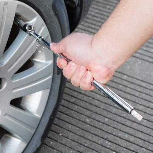 Chrome Long Vehicle Car Pen Tire Pressure Gauge Air Checker Dual Foot 10-150PSI Silver
