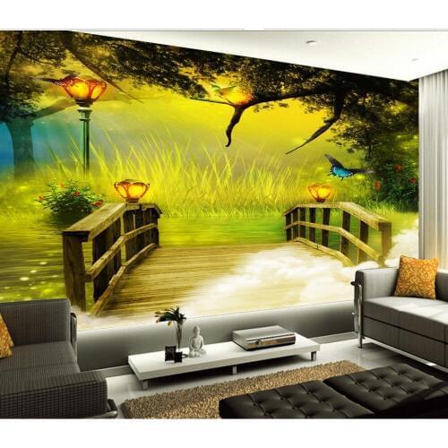 Customized wallpaper for walls 3d wallpaper Dream Wonderland Butterfly Forest Bridge Wall Fresco mural 3d wallpaper