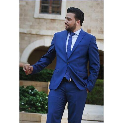 Custom Made Groomsmen Royal Blue Groom Tuxedos Peak Lapel Men Suits Wedding Best Man Blazer ( Jacket+Pants+Tie ) C513