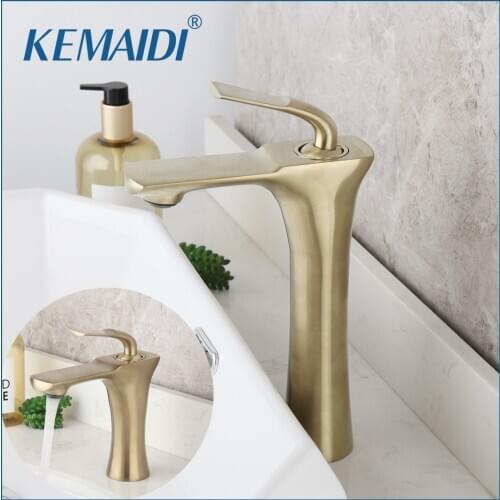KEMAIDI Brushed Gold Basin Faucets Bathroom Mixer Faucet Brass Deck Mount Simple Design Sink Crane Cold Hot Water Mixer Tap