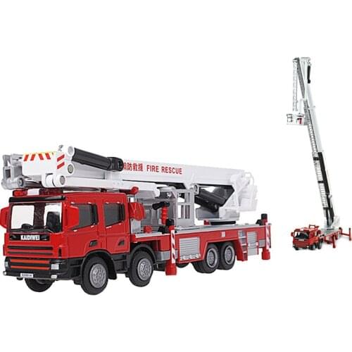 KAIDIWEI Scale 1:50 Ladder Fire Truck Toy Collectible Model Car Trucks Toys For Children