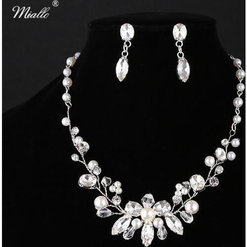 Miallo Fashion Austrian Crystal Wedding Jewelry Sets Silver Color Handmade Bridal Necklace Earrings Sets For Women NS-J5880