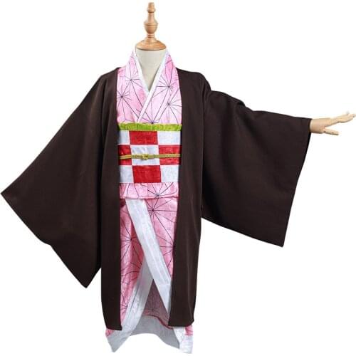 Demon Slayer: Kimetsu no Yaiba Kamado Nezuko Cosplay Costume Kids Kimono Outfits Halloween Carnival Suit