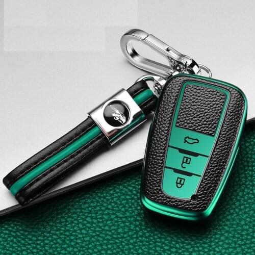 TPU Leather style car key Cover Case Shell For Toyota Camry Corolla C-HR CHR Prado RAV4 Prius 2018 2019 2020 2/3Buttons