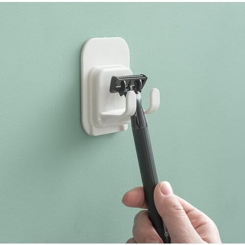 2PCS Self Adhesive Wall Hooks Razor Rack Shaver Holder Multi-functional Hanger For Kitchen Stick Hooks Bathroom Accessories