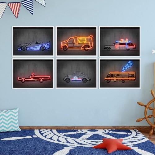 Vehicle Neon Sign Car Art Print Posters Back To The Future Street Graffiti Wall Art Canvas Nursery Poster Boy Gifts Home Decor