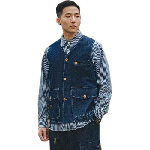 2021 new mens denim vest blue sleeveless tooling vest hip-hop fashion casual denim jacket vest men
