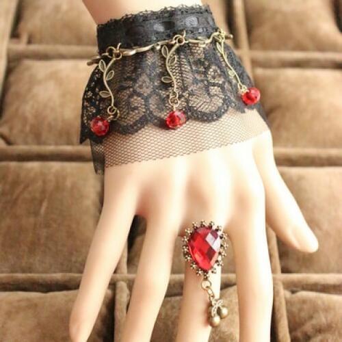 New Gothic Palace Retro Handmade Jewelry Charm Fashion Women Lace Flower Crystal Finger Bracelets
