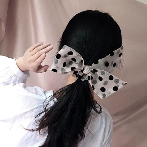 New Style Headdress Retro Simple Big Polka Dot Double-layer Bowknot Net Yarn Hair Ring Rubber Band Hair Ornament Headdress