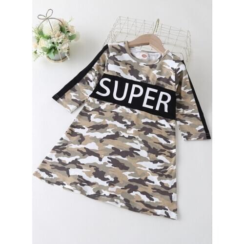 Baby Girl Clothing Kids Dresses for Girls Letter Camouflage Long Sleeve Toddler Girl Dress Sport Cool Spring Kids Clothes 0-4Y