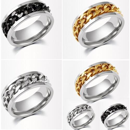 Wholesale 30pcs mix gold/black/silver color Mens stainless steel chain spinner elegant Jewelry decoration finger Ring luxury