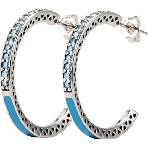 Original 925 Sterling Silver Earring Radiant Hearts Earring With Green Enamel Crystal For Women Fine Gift Europe Jewelry