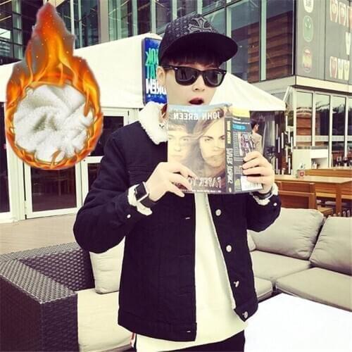 Autumn winter 2020 Fashion mens plus velvet thick denim jacket teenager denim jacket Korean youth loose teenagers gown jacket