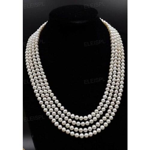 Fine 4strands 6-7mm white genuine cultured freshwater pearl necklace 17-23"