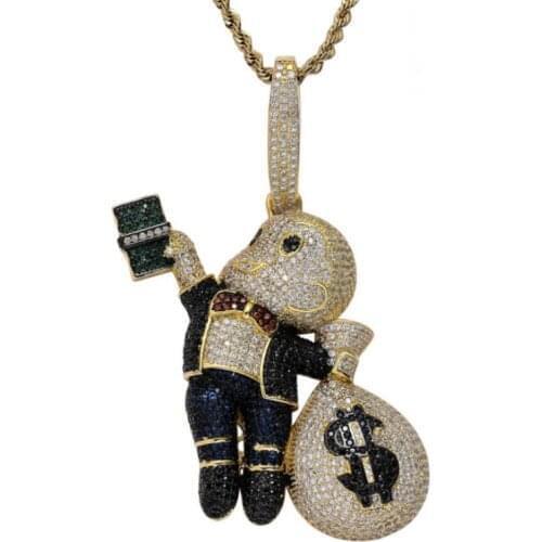 European and American Fashion Cute Boy Holding Banknotes American Money Bag Pendant Colorful Zircon Local Habitat Pendant
