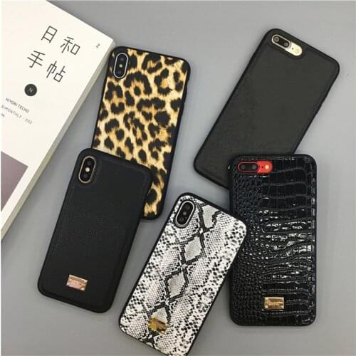 Hot luxury leopard snake flower Crocodile metal label leather case for iphone 7 8 plus 11 pro X Max fashion hard plastic cover