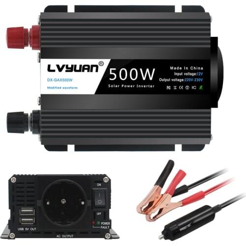 DC 12V to AC 220V 230V Power Inverter 500W/1000W Black Voltage Converter Automatic Transformer Adapter Dual USB EU socket