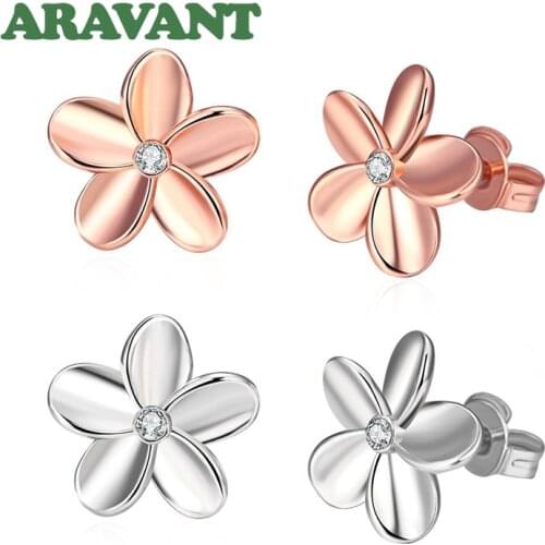 925 Silver Simple Flower Stud Earrings For Women Statement Wedding Earring Jewelry